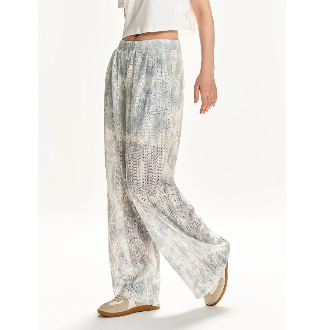 F426国潮镂空蕾丝扎染慵懒长裤宽松夏季舒适休闲裤XH