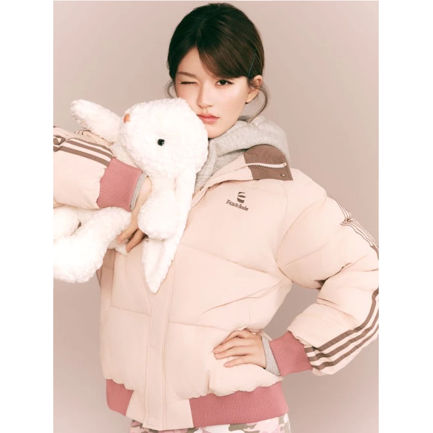 F426【代言人赵露思同款】情侣运动条纹撞色棉服加厚棉袄 柴