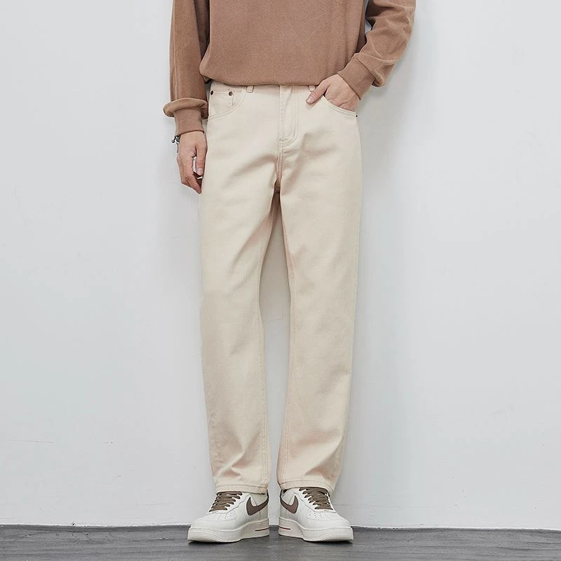 100%全棉简约高端男士牛仔裤男款水洗不掉色时尚百搭宽松直筒长裤