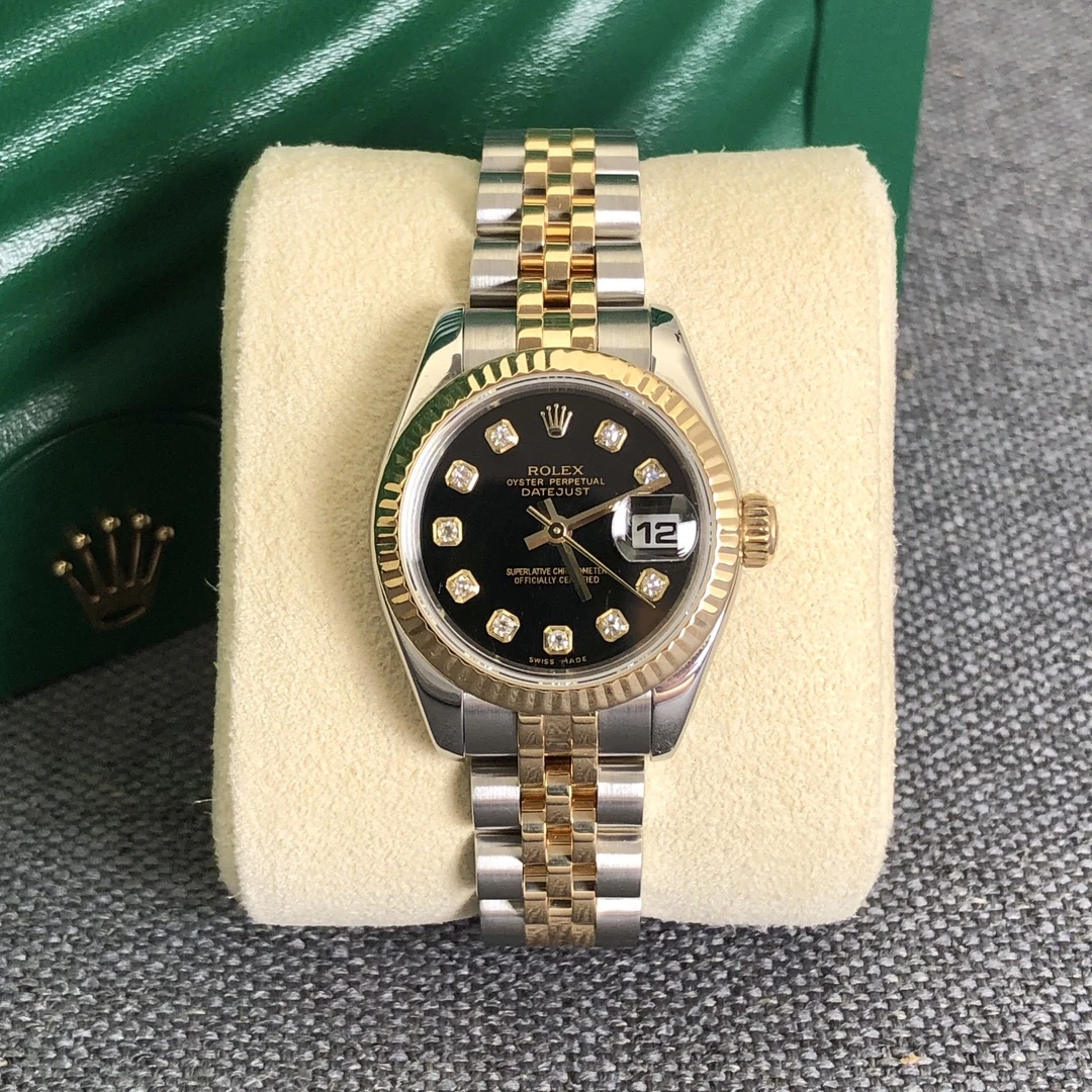 99新 Rolex/劳力士 奢侈品/日志179173黑盘26mm原钻小扣单表