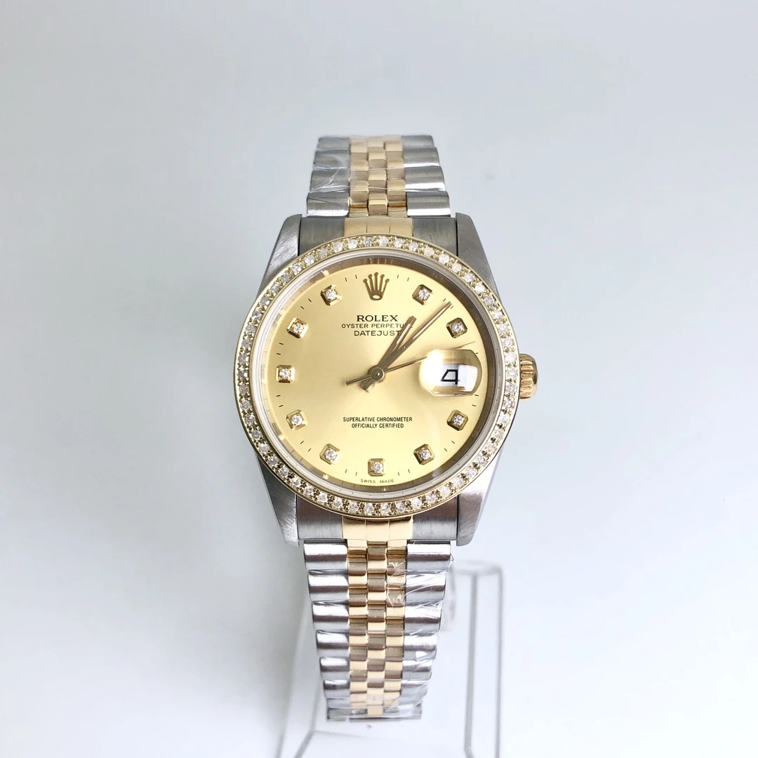 99新 Rolex/劳力士  奢侈品/日志香槟金面36mm后钻单表