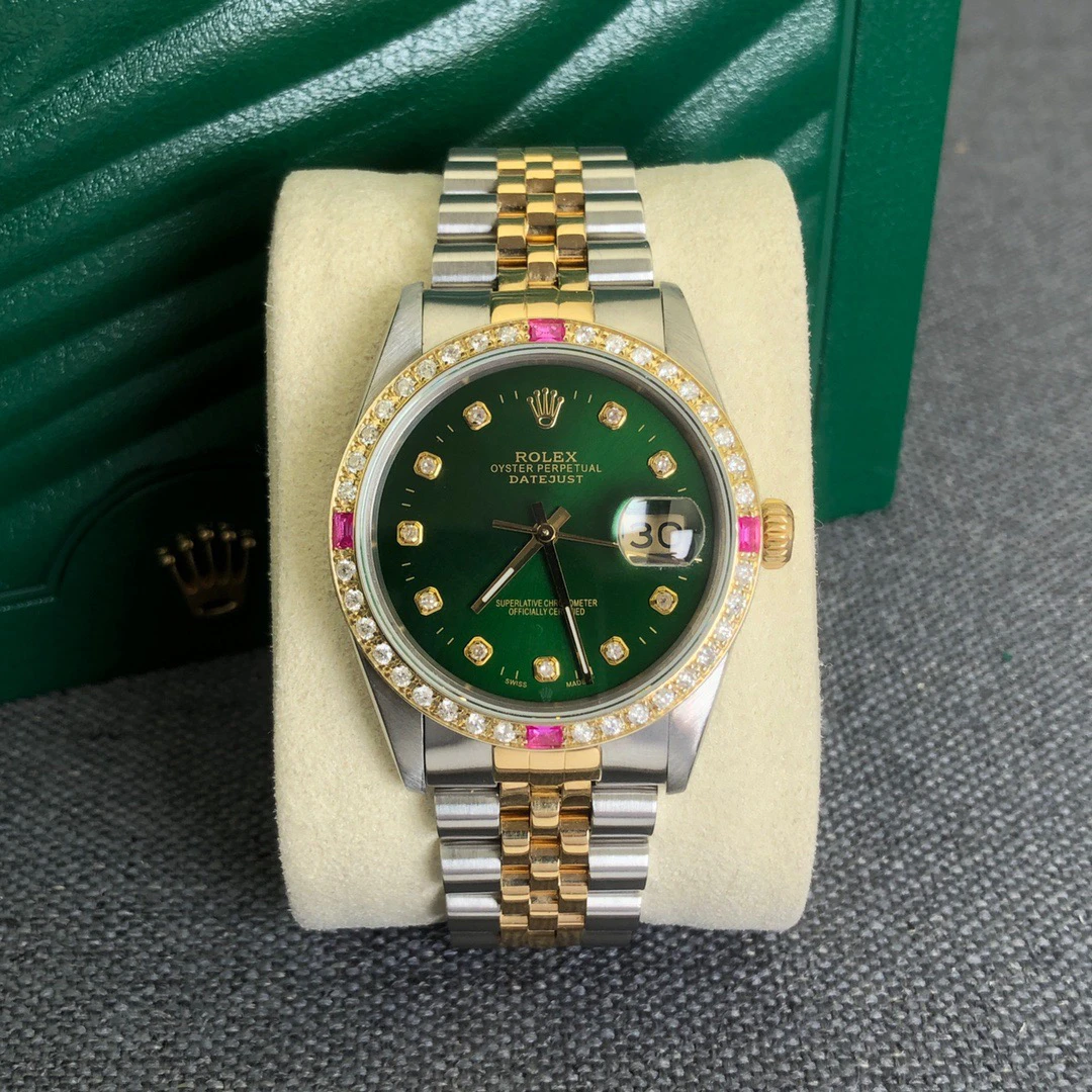 99新 Rolex/劳力士 奢侈品/日志自动机械祖母绿彩宝36mm后钻单表