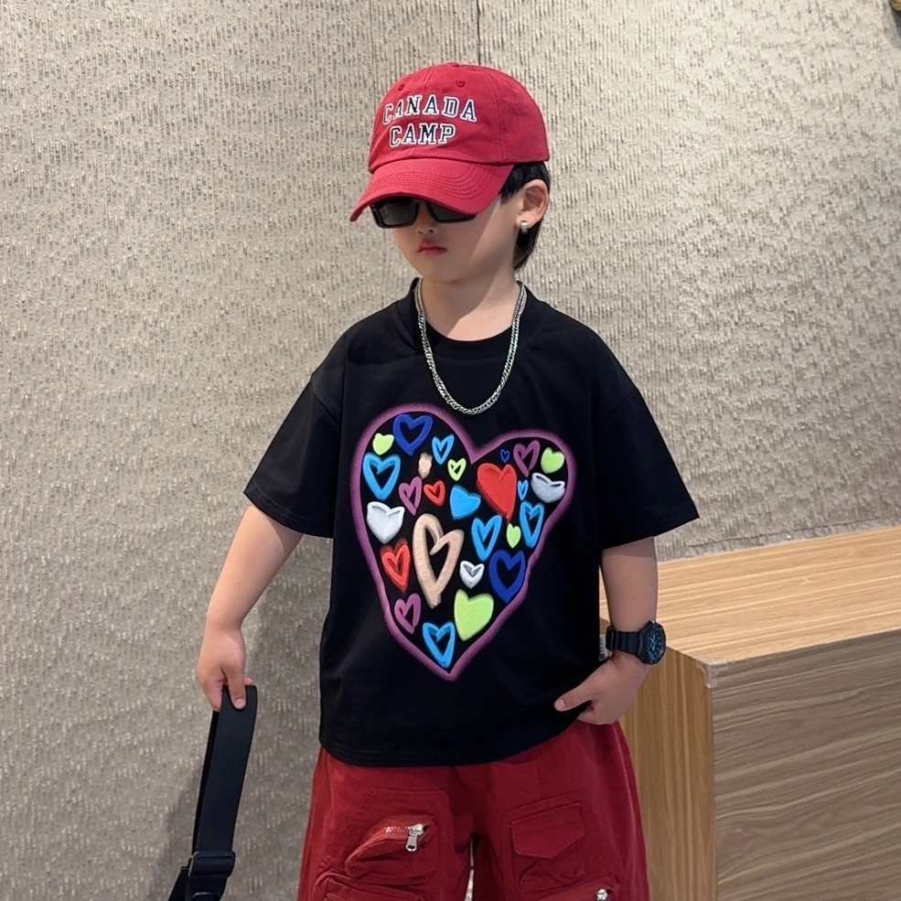 儿童宝宝夏季半袖宽松圆领印花韩版潮流休闲时尚洋气中大童帅气