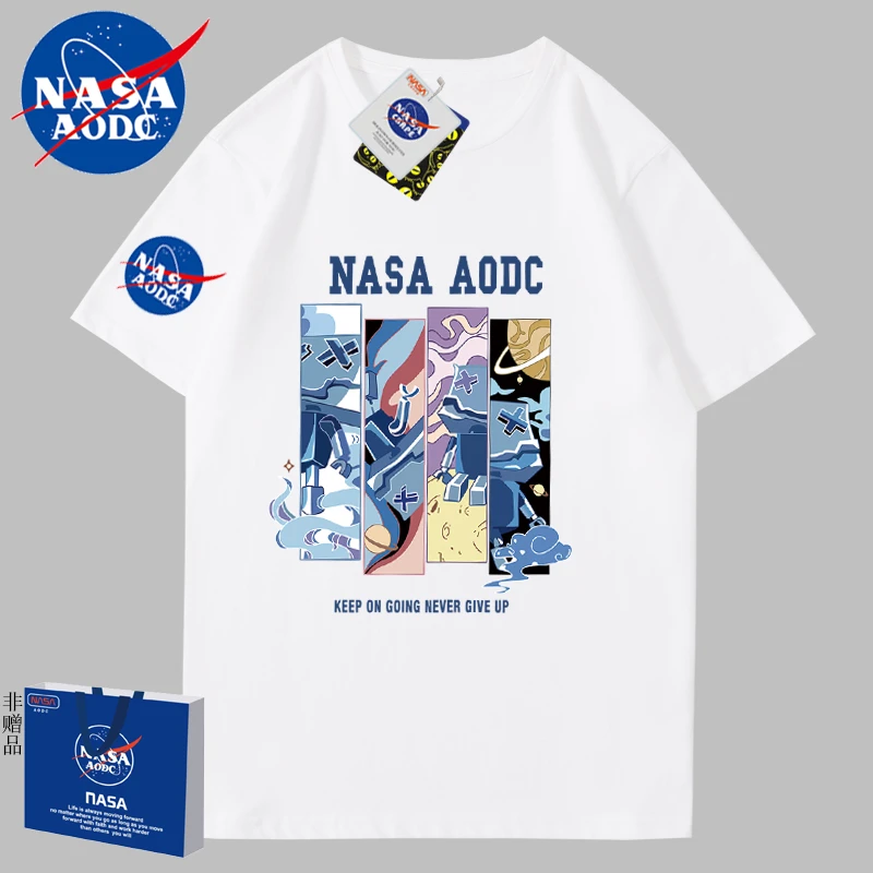 NASA AODC官网联名款新品2023纯棉短袖t恤男女潮牌上衣情侣装T恤