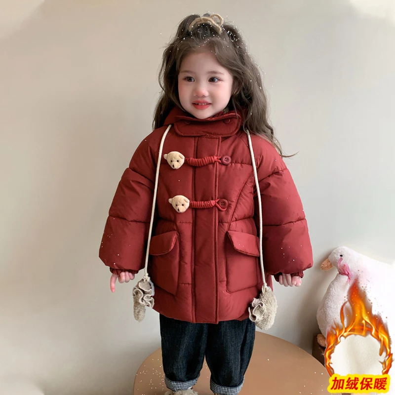 女童棉服外套冬装2025新款洋气女宝宝加绒棉衣冬季儿童新年服棉袄