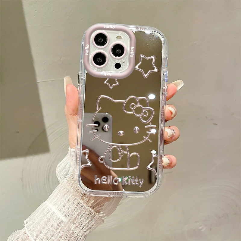 适用【苹果VIVO华为OPPO】ins可爱猫咪创意小众高级补妆镜面手机壳