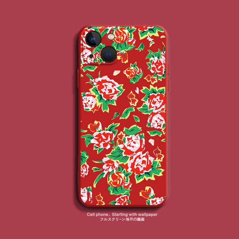 网红东北大花袄适用苹果15手机壳软iPhone华为mate60VIVO小米OPPO