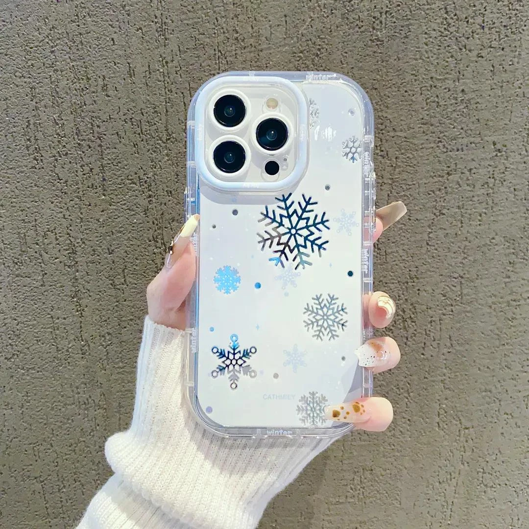 ins冬季雪花镜面苹果15手机壳iPhone/华为荣耀/OPPO/VIVO小米女潮