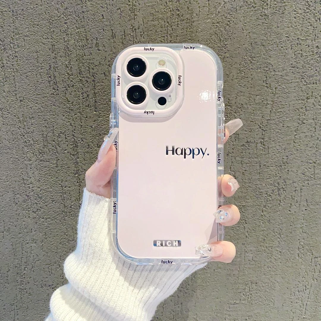 happy简约英文镜面奶油手机壳苹果15/iPhone/华为/OPPO/VIVO/小米