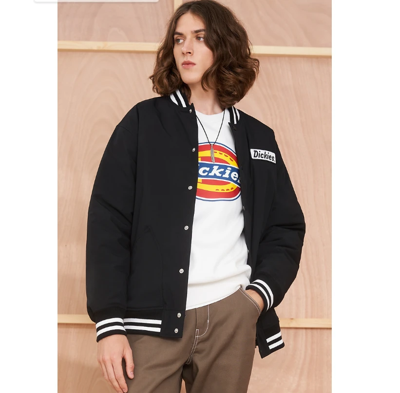 Dickies字母绣花徽章图案印花外套 男女秋休闲棒球厚外套DK009439