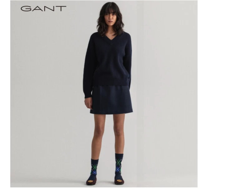 GANT/甘特春季女士时尚休闲V领保暖通勤套头针织衫毛衣4805153