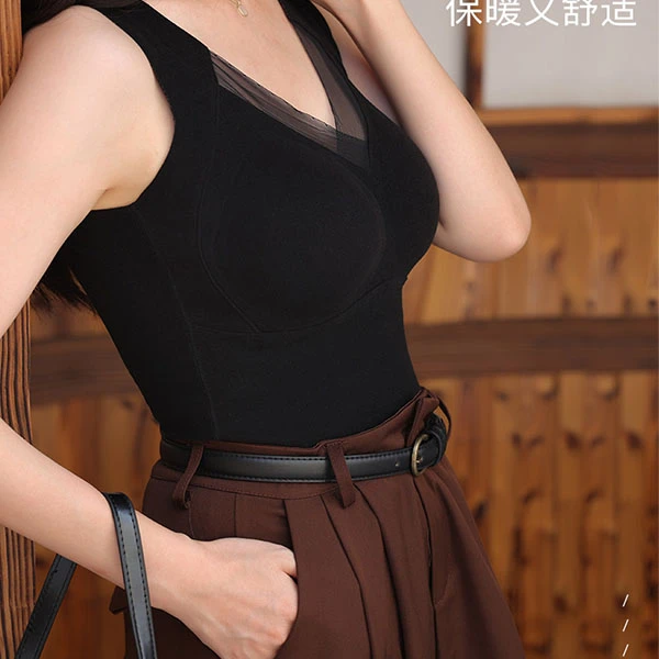 【诗菡服饰】秋冬新款保暖背心女加绒带胸垫无痕内搭上衣  8803