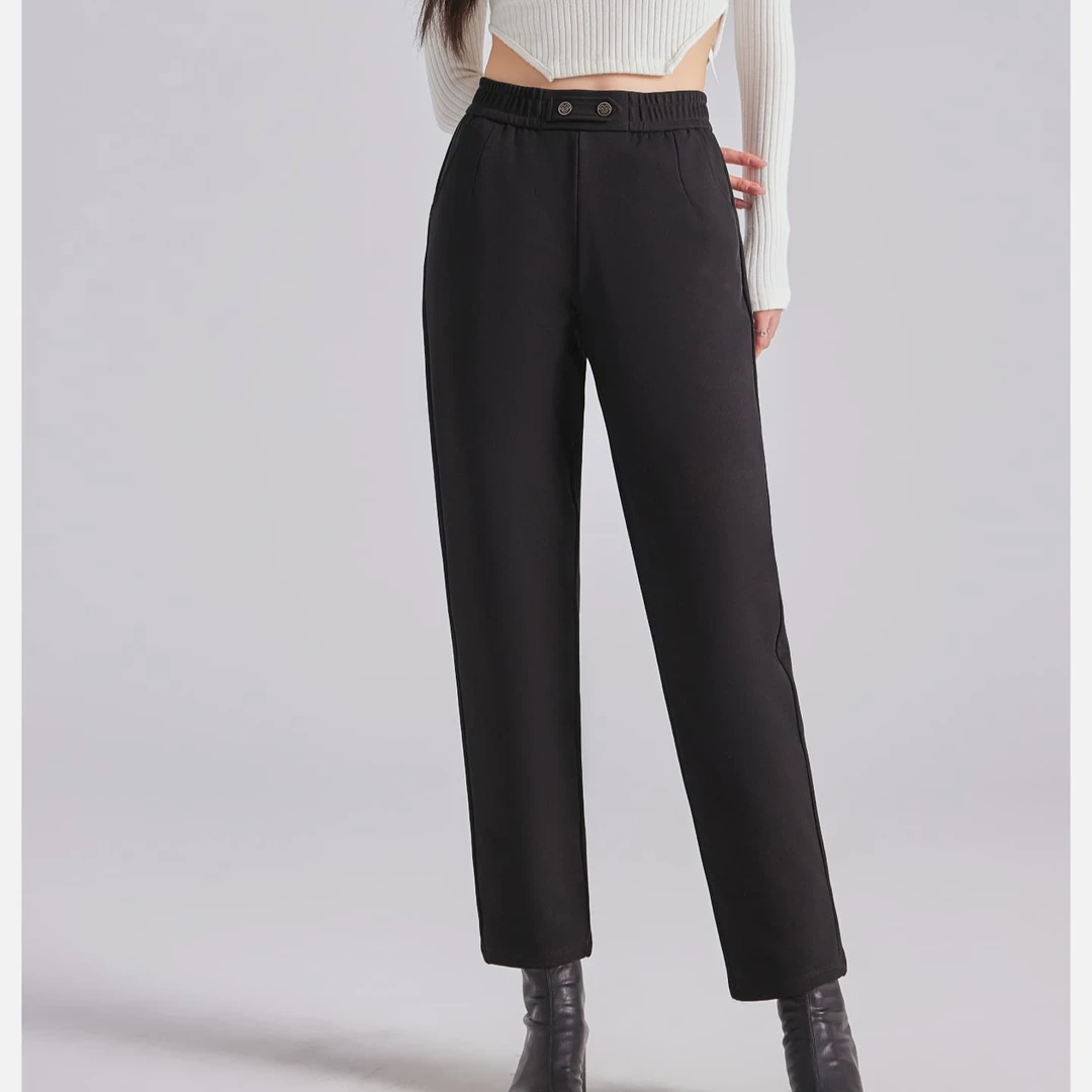 【诗菡服饰】2024冬季新款舒适保暖直筒裤时尚钻石黑百搭鹅绒裤8600