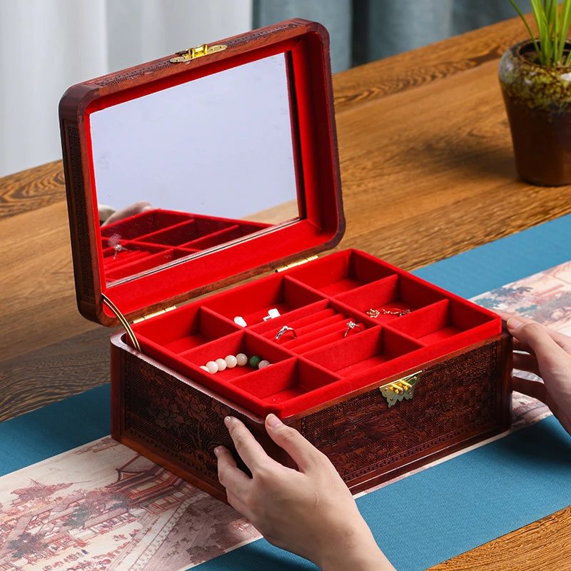 实木首饰盒高档精致手饰品收纳盒带锁木质珠宝盒复古闺蜜生日礼物