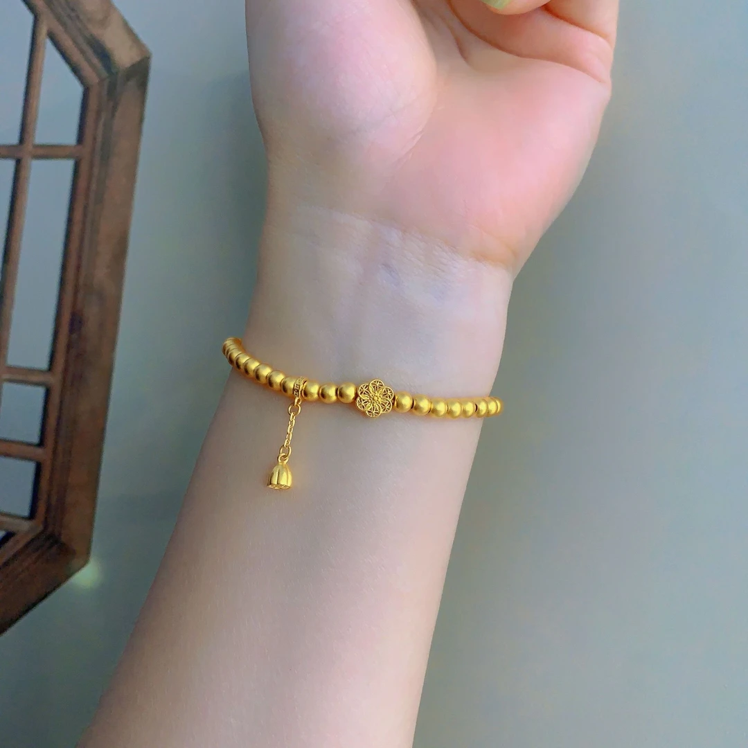 古法手串足金999黄金手链藏蕴传承福满莲华六相花黄金手链13.27克