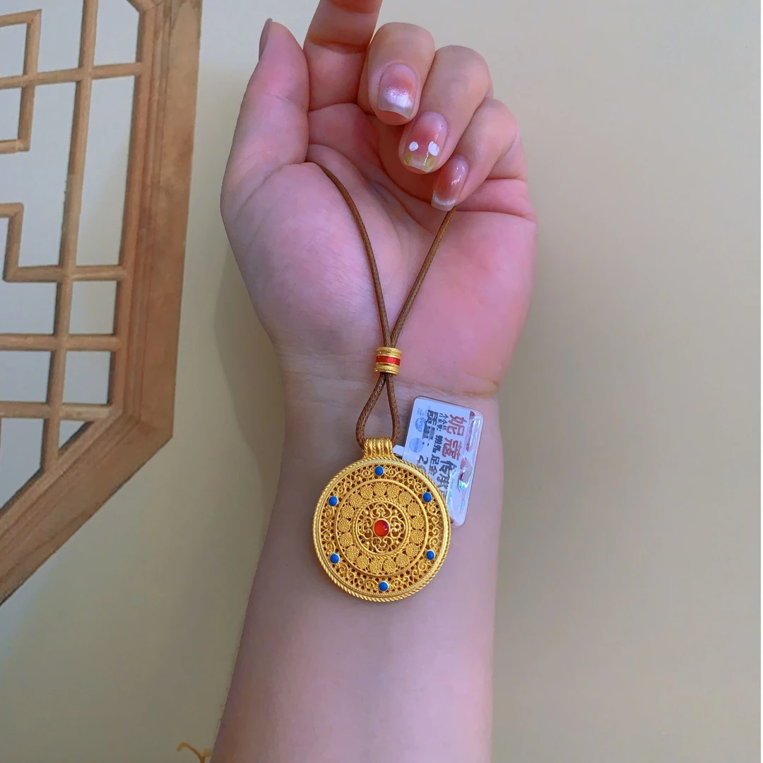黄金吊坠金 圆满如意 古法黄金足金999 圆满如意珐琅彩黄金吊坠