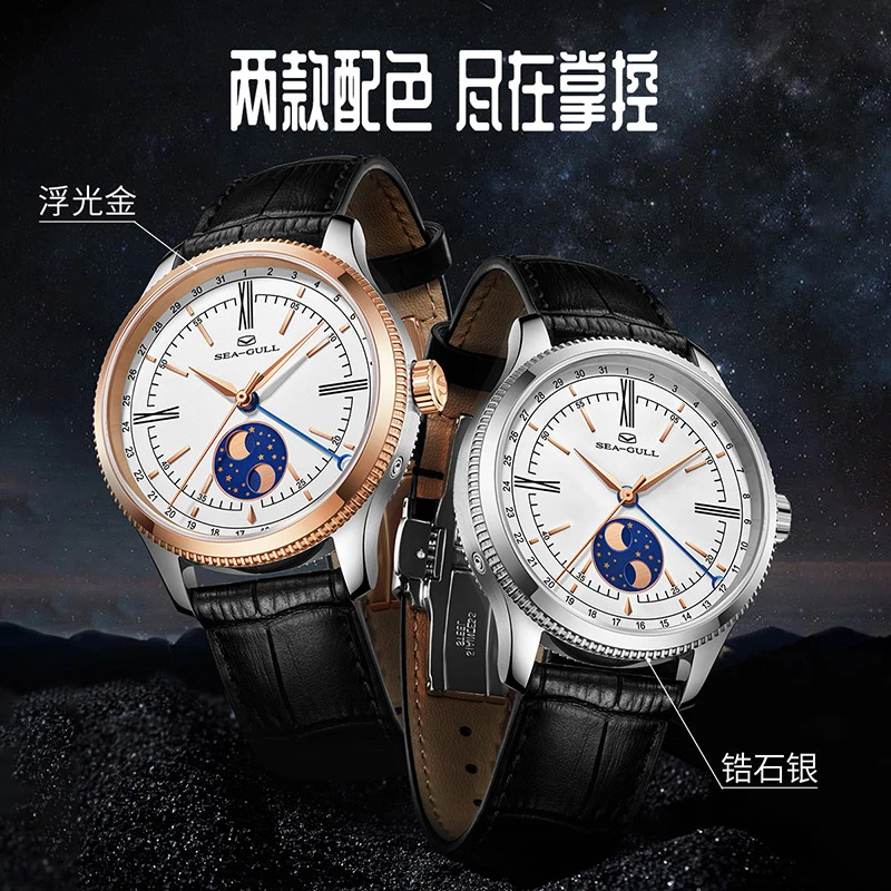 Seagull/海鸥表 月相日历多功能男士商务型自动机械表6170