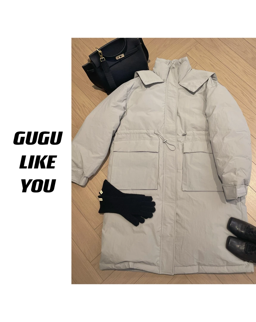 【古古】设计感长款海军领宽松过膝保暖羽绒服 G23542