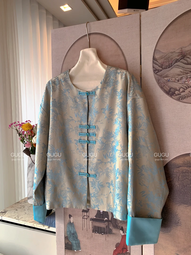 【古古】【长相思】超特别的蓝色桑丝薄款春夏皆可穿新中式外套G24054