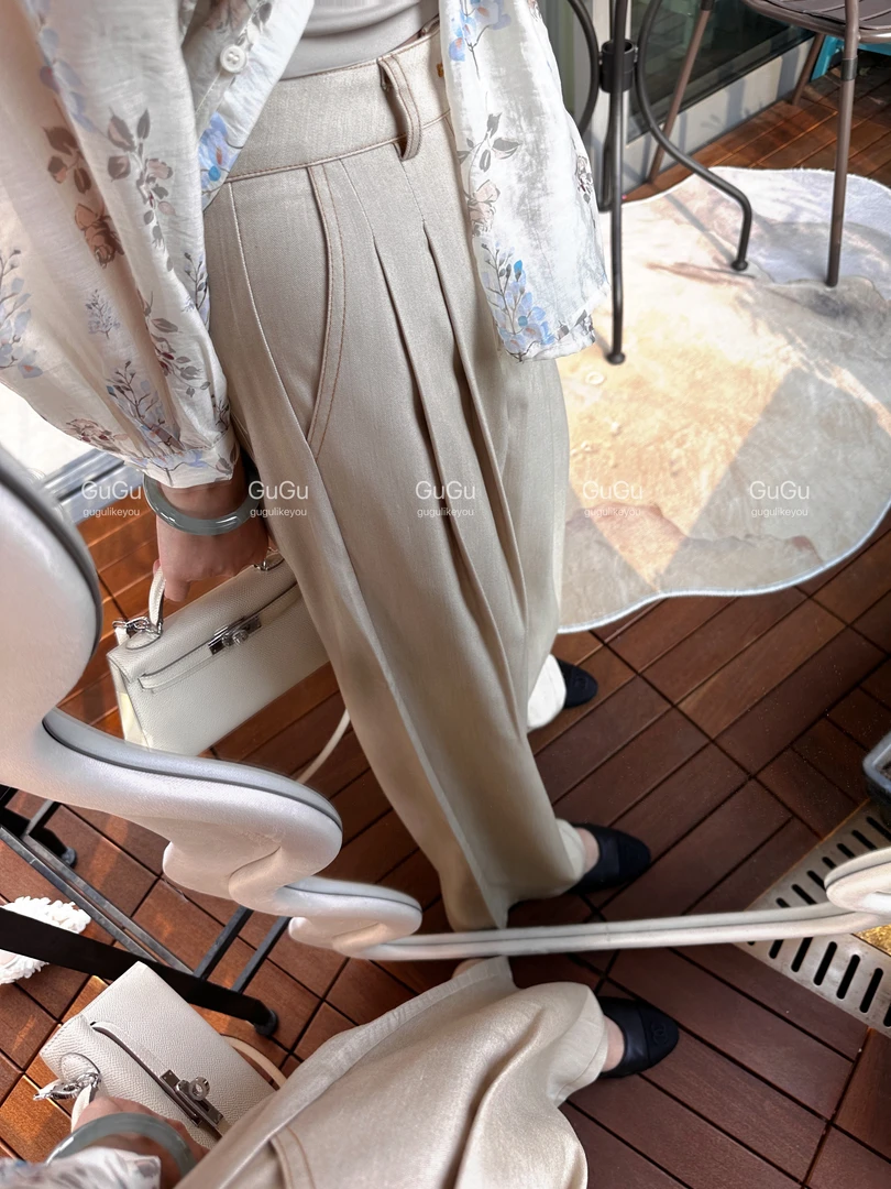 【古古】【缝纫机】春秋 高腰来报恩的神裤巨显瘦遮肉明线西裤 G24031