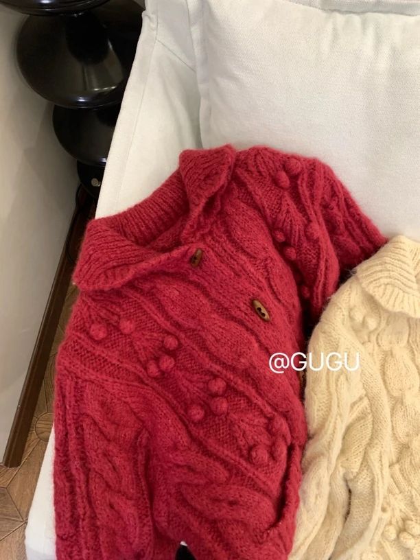 【古古】09.22 气质早秋手工钩花韩系麻花重工甜美时尚毛衣 G24975