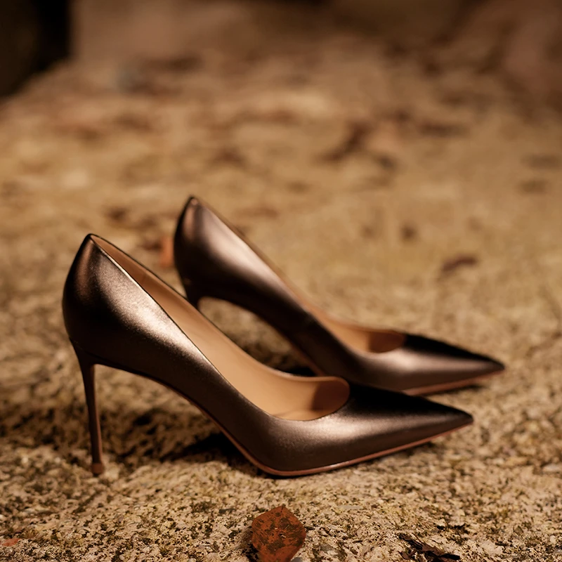 【独女】2025年新款真皮浅口高跟鞋不累脚复古时尚气质百搭法式尖头