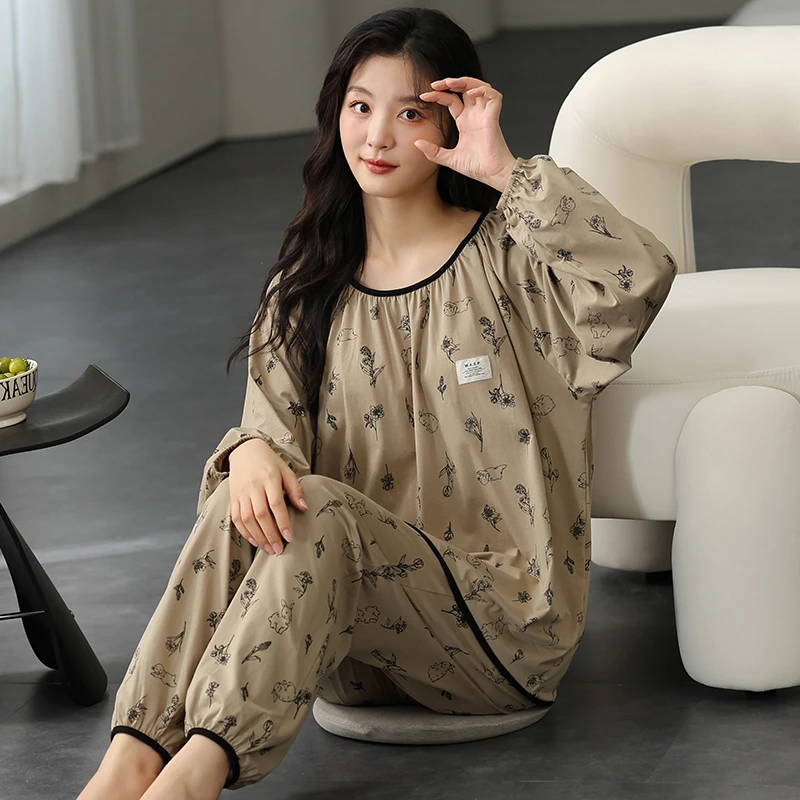 88222带胸垫睡衣女士高品质国潮新中式睡衣长袖长裤家居服套装