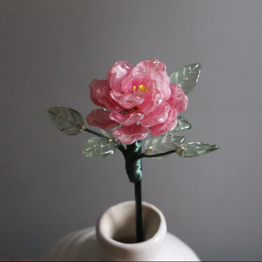 恬奇家a792“海棠花间”琉璃发簪木质古风仿古日常挽发日常百搭手工