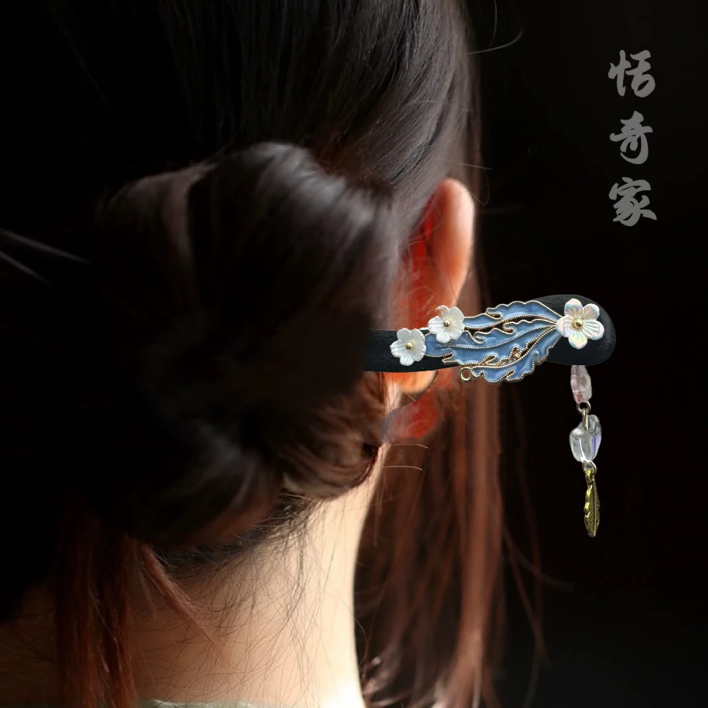 恬奇家9548“海洋之心”月光石流苏星星月亮木质发簪新中式百搭日常