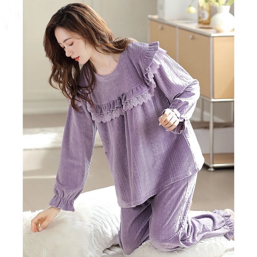 睡衣女春秋款珊瑚绒加厚加绒女款冬季大码秋冬法兰绒高级感家居服