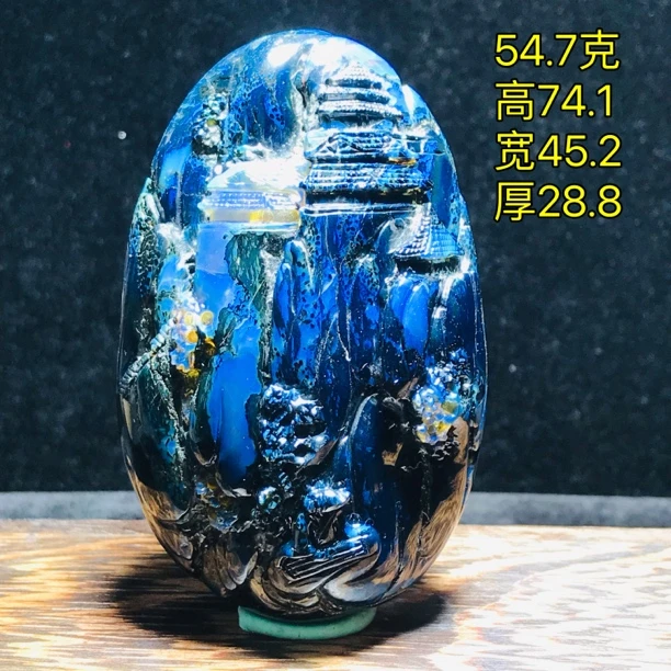 【月光琥珀】54.7克缅甸琥珀水藻溶洞山水吊坠大师工雕刻收藏精品