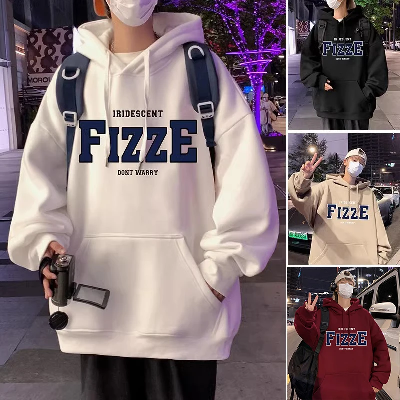 FIZZE印花加绒加厚柔软舒适连帽卫衣港风春秋休闲百搭韩版秋冬季
