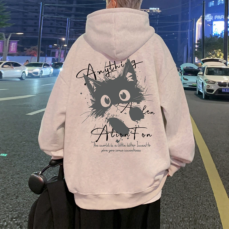 卫衣男春秋季新款猫咪卡通纯棉帽衫oversize港风长袖休闲外套