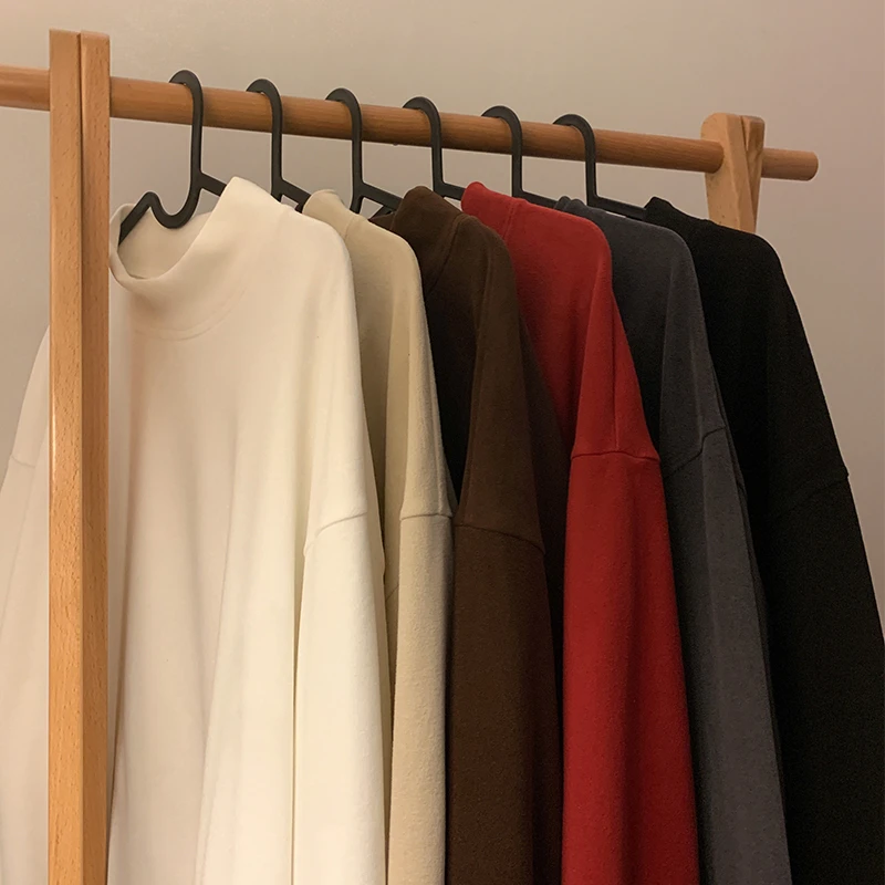 半高领针织打底衫男秋冬季纯色保暖大码休闲内搭T恤纯色宽松上衣