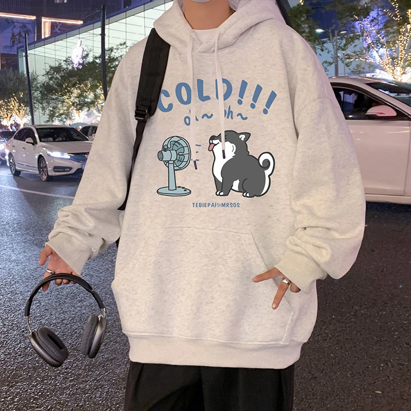 纯棉宽松连帽卫衣男春秋季新款风扇小狗休闲长袖帽衫港风男装潮牌