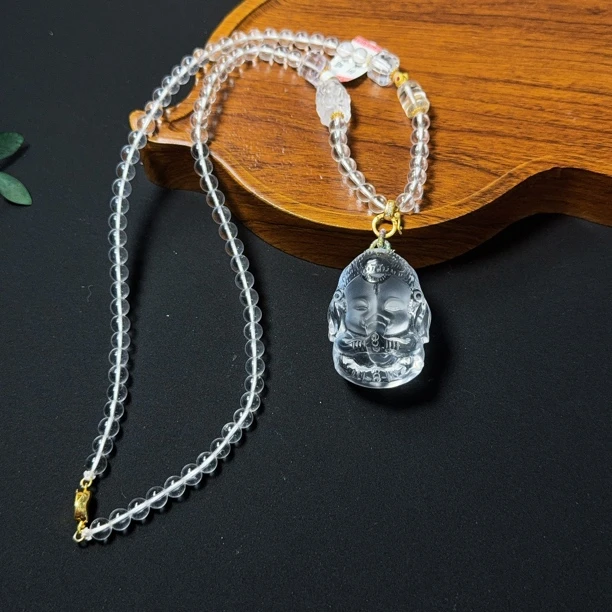 原创设计白水晶小象神吊坠