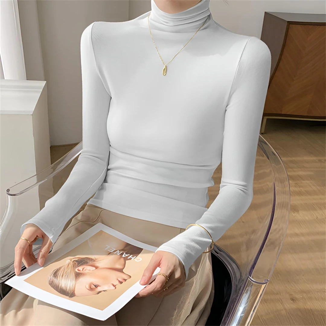 大码女装高领打底衫秋冬百搭薄款黑色堆堆领长袖内搭上衣inst恤