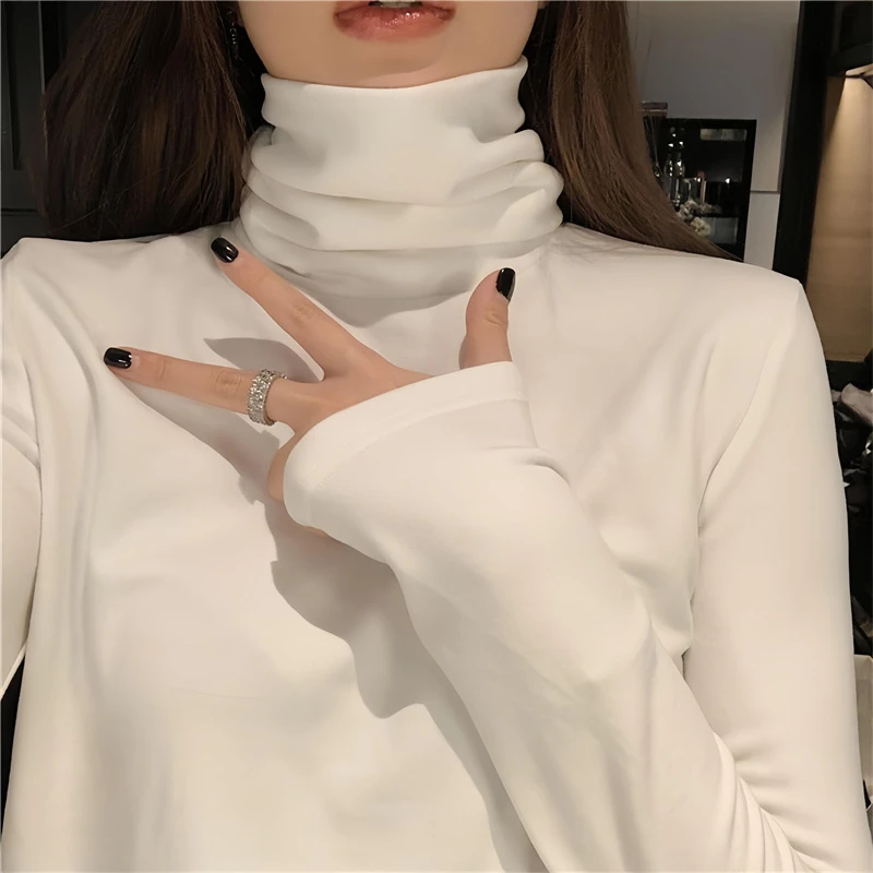 高领打底衫女新款2024修身洋气爆款纯色长袖上衣女薄款内搭t恤