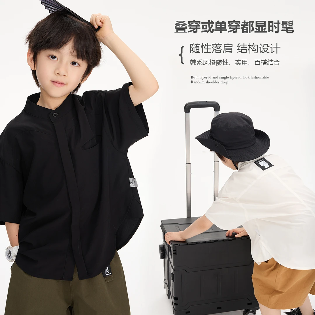 夏装儿童韩版中大童个性品牌标休闲两色短袖衬衫WPD2006-WPP