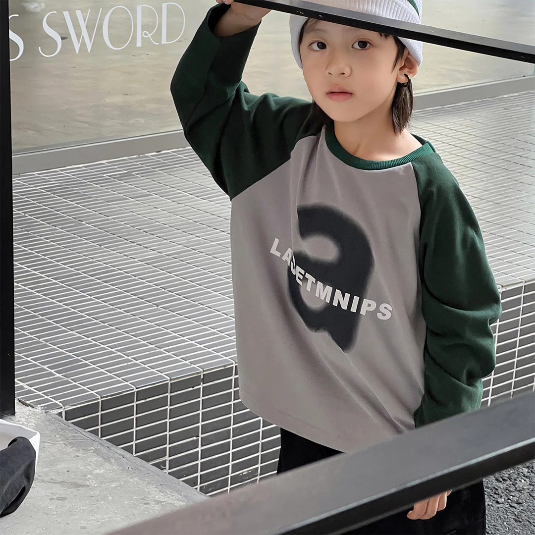 派町春秋款儿童韩版时尚字母拼色休闲百搭长袖T恤WP0025-WPP