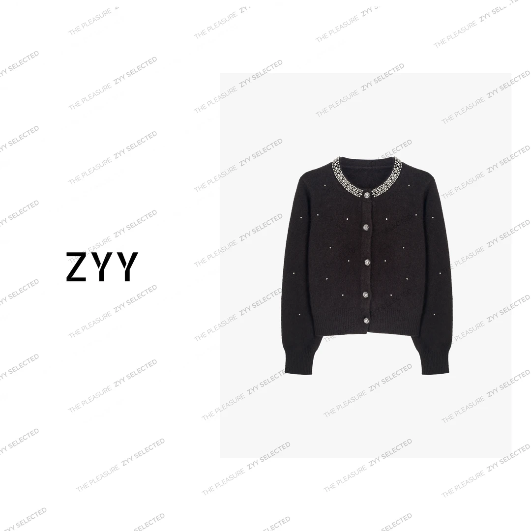 ZYY【慢调生活】2024S/S新品重工轻奢钉珠圆领毛针织衫女X24DZ1263