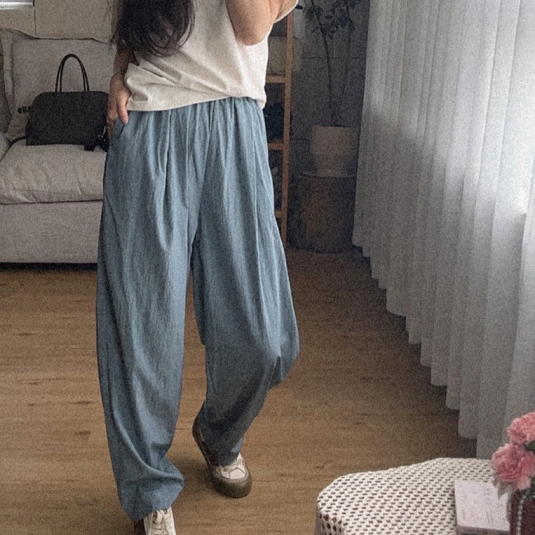 【她家】现货夏韩版休闲宽松舒适松紧腰萝卜裤薄款速干