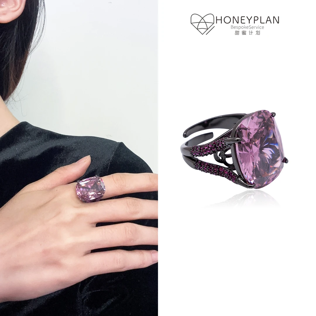 HONEY PLAN/甜蜜计划 铜合金合成锆石戒指 复古枪黑干枯玫瑰戒指