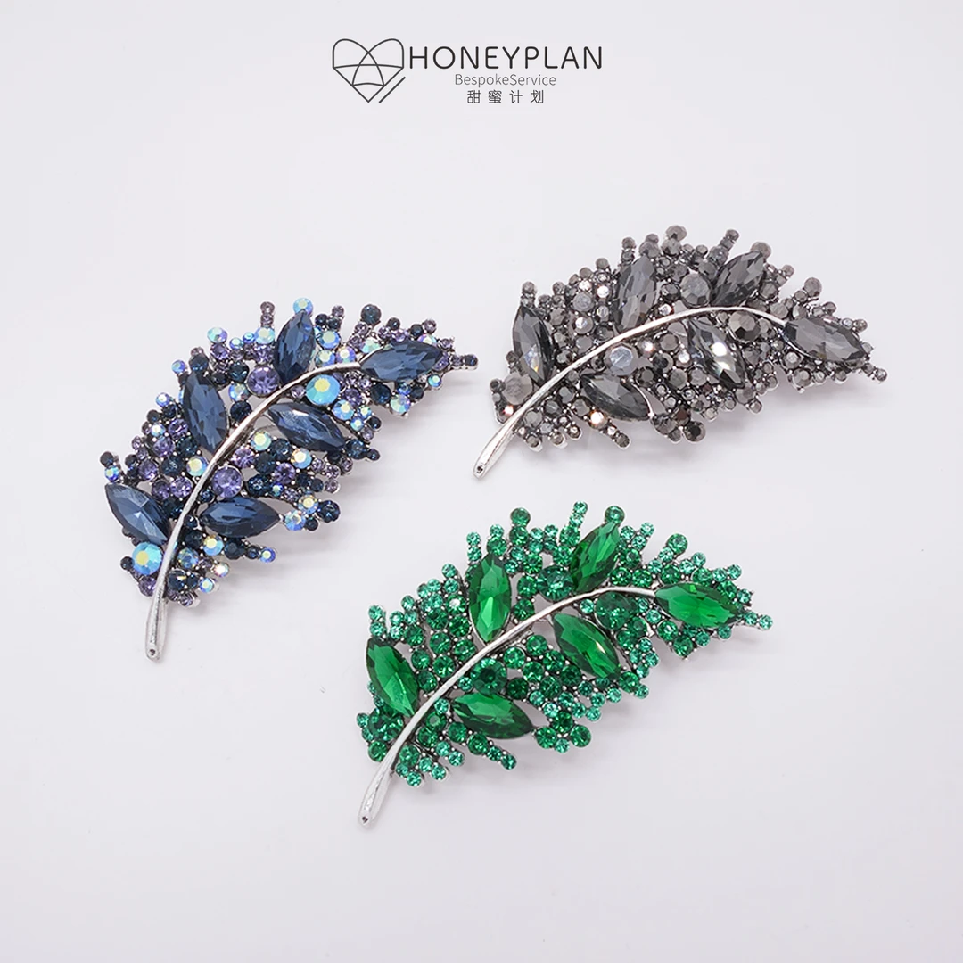 HONEY PLAN/甜蜜计划 合金合成锆石胸针 时尚弯弯繁茂树叶胸针