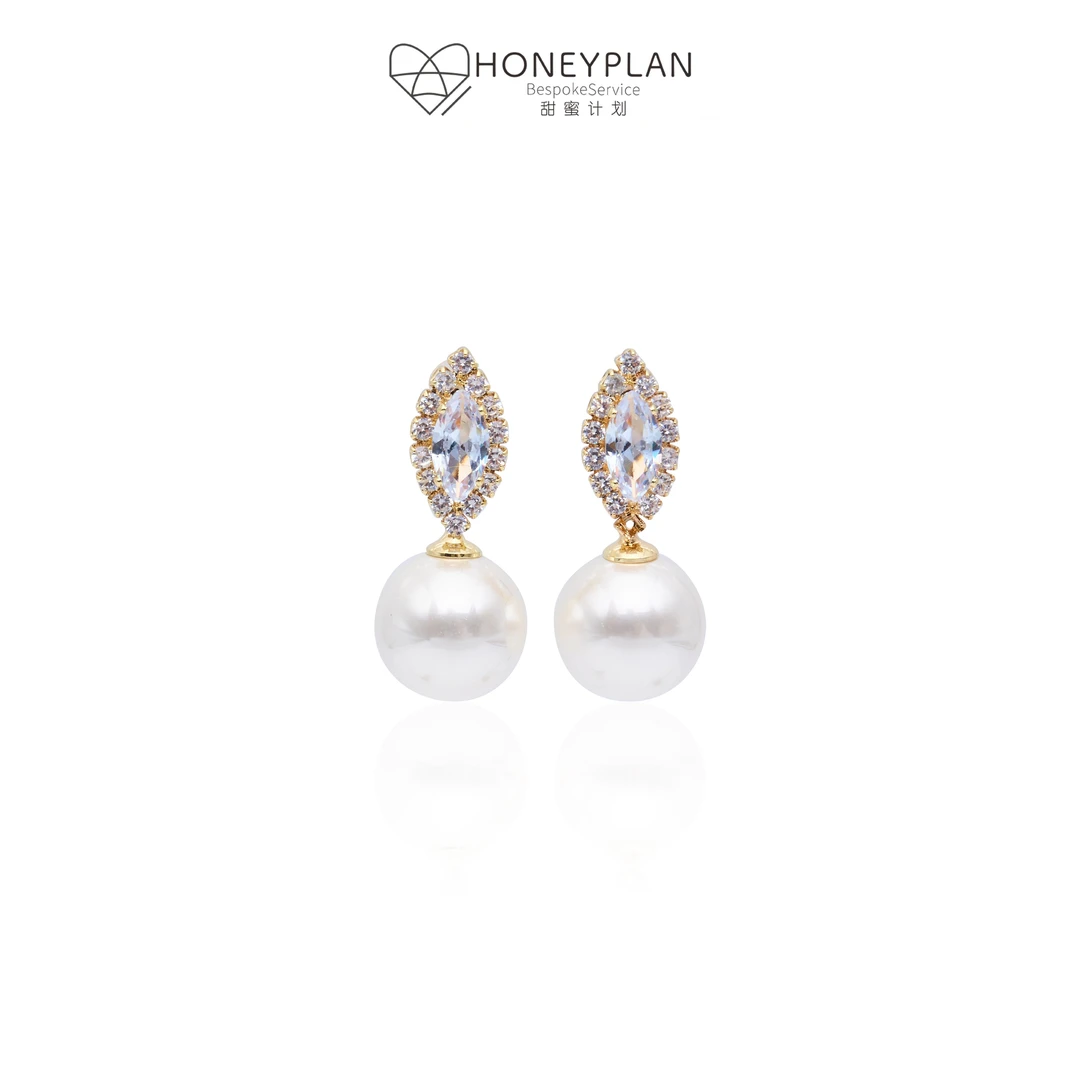 HONEY PLAN/甜蜜计划 合金耳饰 叶子水滴贝珠耳钉