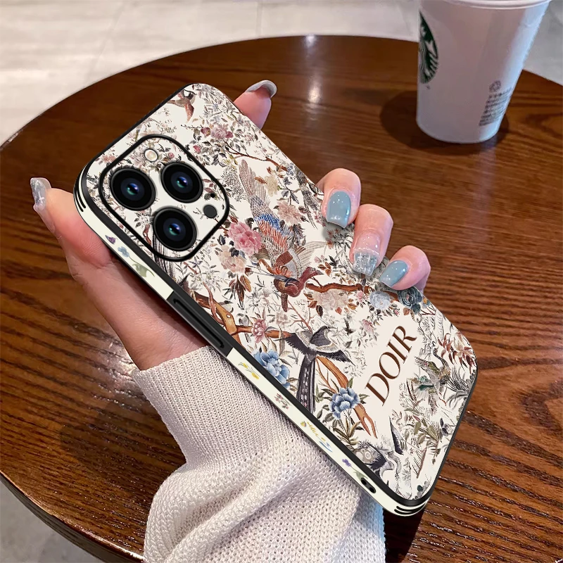 iphone16手机壳高端皮纹适用苹果15promax潮牌花鸟14promax防摔软