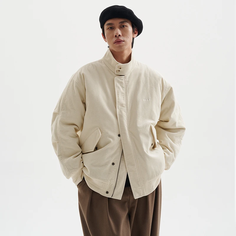 BUTTBILL 现货日系复古3M新雪丽灯芯绒夹克哈灵顿宽松外套棉衣服