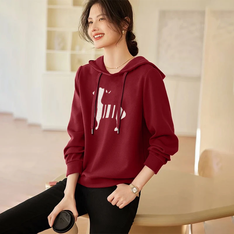 春秋冬季新款时尚百搭女士休闲外套卫衣女大码洋气加绒上衣连帽