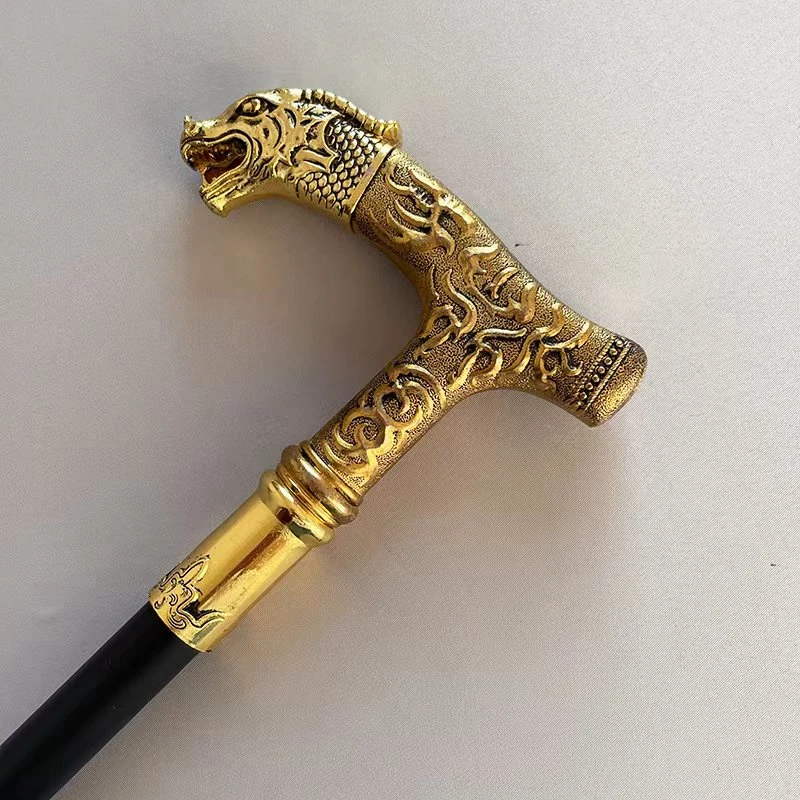 【金色龙头手杖】户外登山徒步防身合金多功能手杖/中老年登山杖