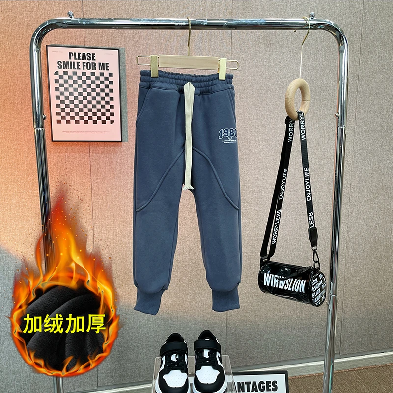 亲子装加绒加厚长裤休闲裤男女童冬季外穿卫衣保暖裤中大童运动裤